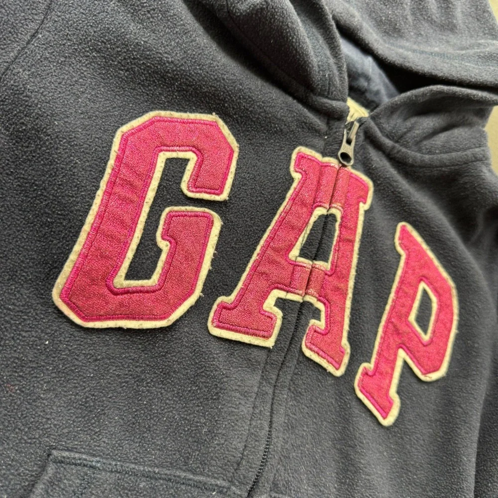 Gap Kids Navy Blue Pink Glitter Logo Fleece Zip Up Hoodie Sweatshirt Size M 8